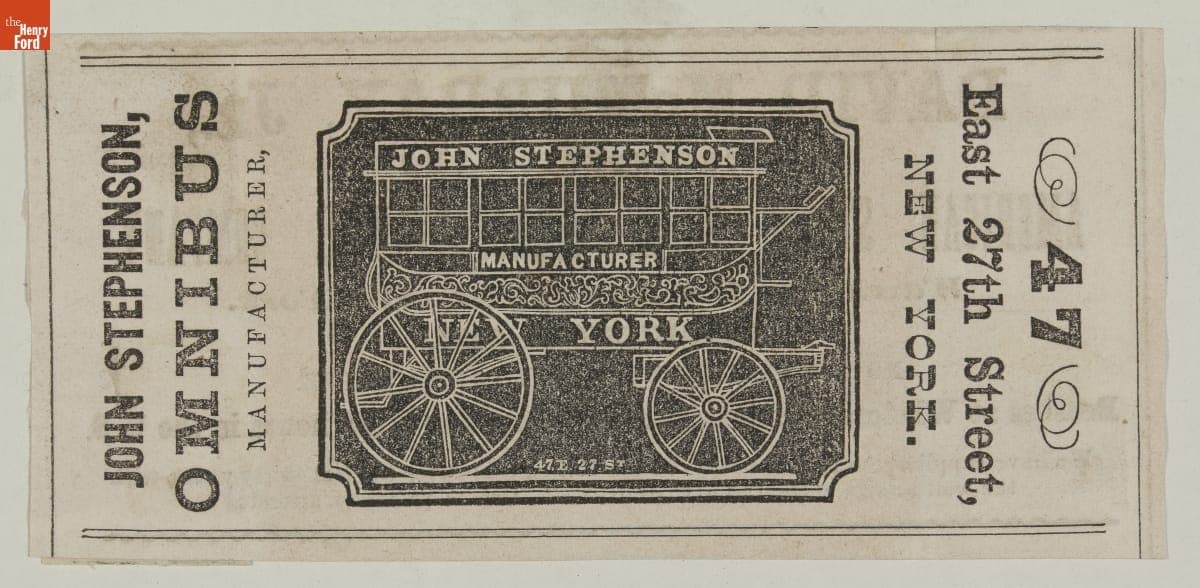 Advertisement for New York Omnibus Maker John Stephenson, 1845-1850