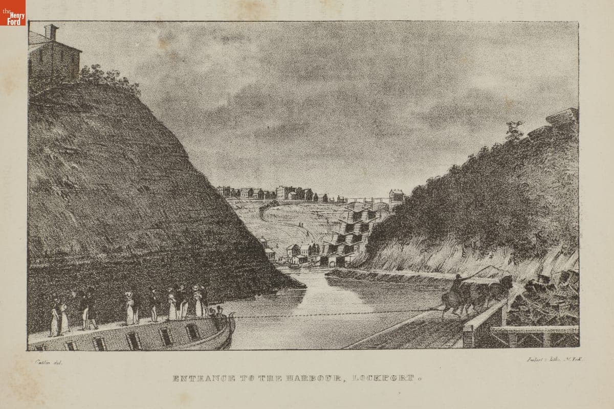 Print, "Entrance to the Harbour, Lockport," New York, 1825