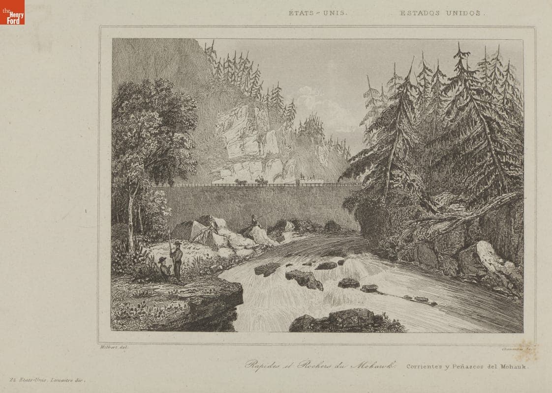 Engraving, "Rapides et Rocher du Mohawk," circa 1838