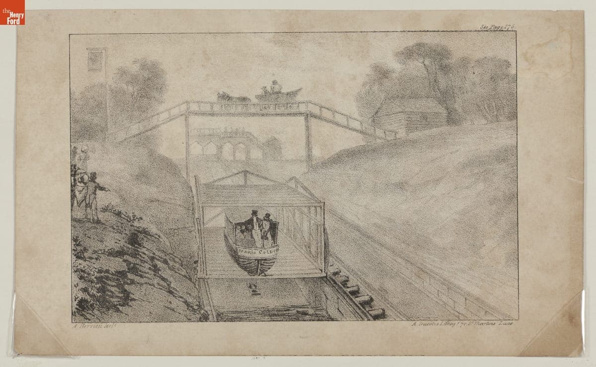 Lithograph, Canal Boat on New Jersey Canal, circa 1830
