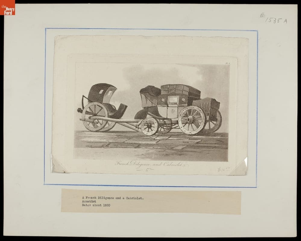 Aquatint, "French Diligence and a Cabriolet," circa 1830