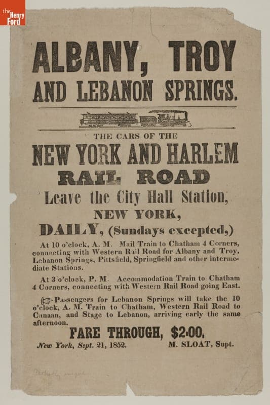 Schedule for New York & Harlem Railroad, 1852