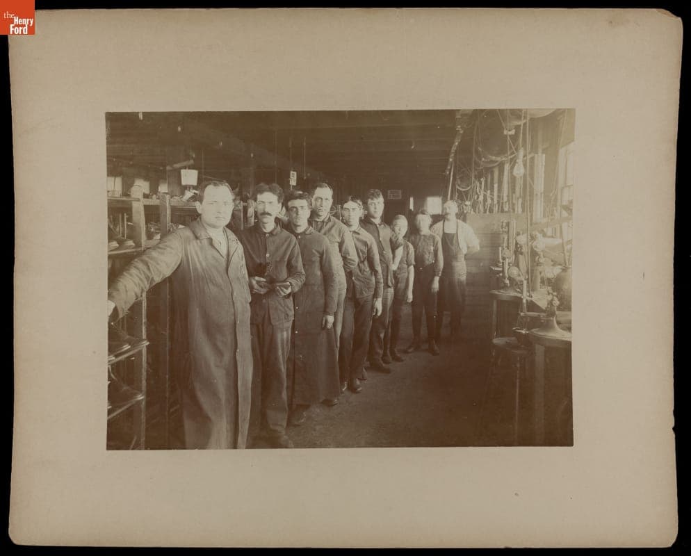 Workers Inside Shoe Factory, Posing for Photograph, Boston, Massachusetts, circa 1903