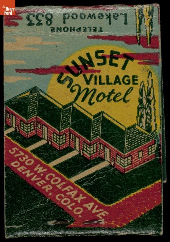 Matchbook Cover, Sunset Village Motel, Denver, Colorado, circa 1950
