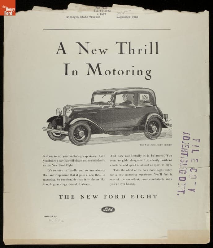 1932 Ford Advertisement, "A New Thrill in Motoring"