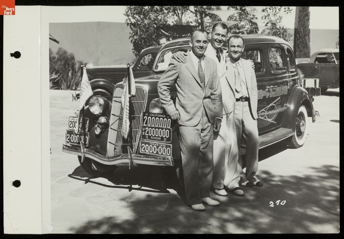 Driver Jimmy Rooney and Friends upon Arrival of Two-Millionth Ford V-8, California Pacific International Exposition, San Diego, 1935