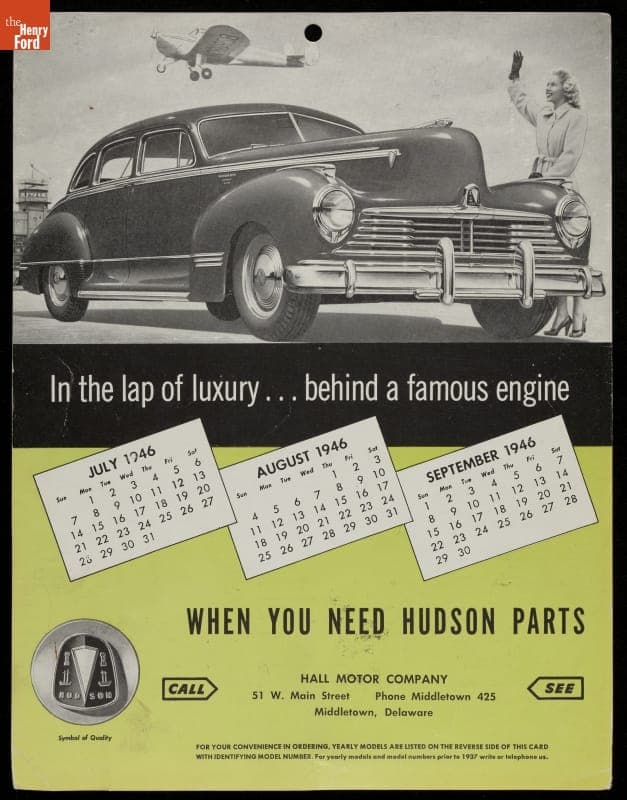 Advertising Calendar, "When You Need Hudson Parts Call Hall Motor Company," 1946