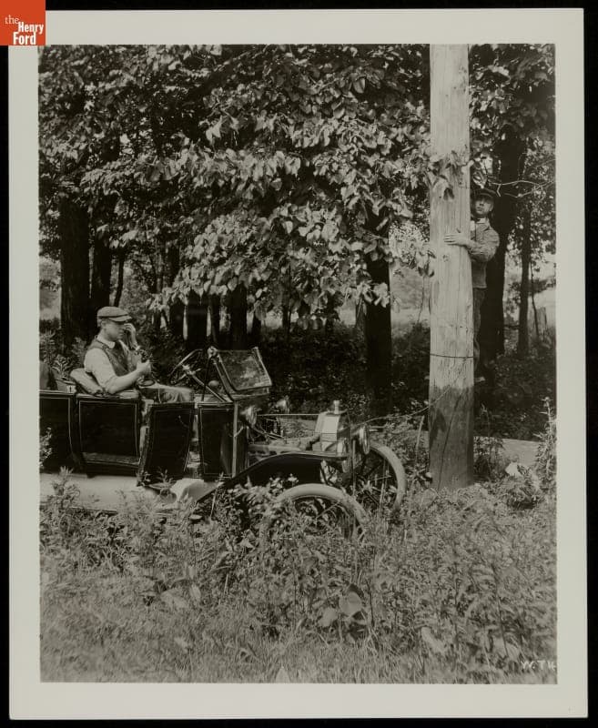 Telephone Linemen Using a 1913 Ford Model T
