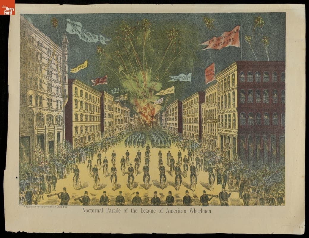 Print, "Nocturnal Parade of the League of American Wheelmen," circa 1885
