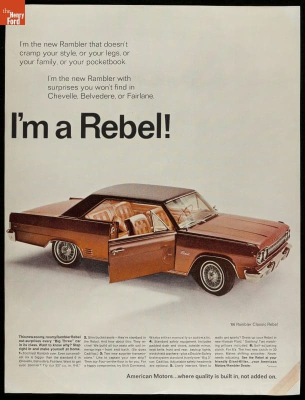 "I'm a Rebel!" Advertisement for a Rebel Automobile, 1966