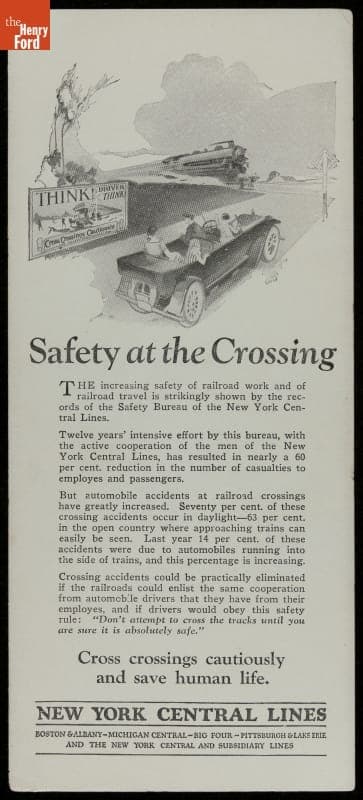 Advertising Card and Blotter, New York Central Lines, "Safety at the Crossing," circa 1930