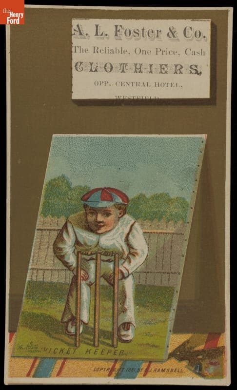 Trade Card for Men's and Children's Clothing, A. L. Foster & Co., "Wicket Keeper," 1881