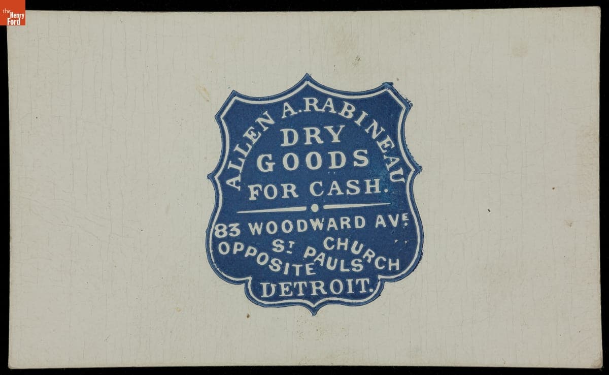 Trade Card for Allen A. Rabineau, "Dry Goods for Cash," 1870-1900
