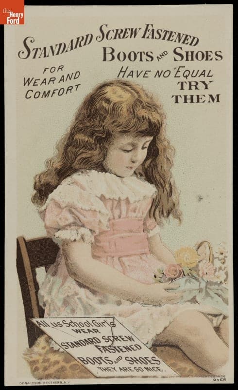 Trade Card for Standard Screw Fastened Boots and Shoes, American Co-Operative Boot & Shoe Co., 1886