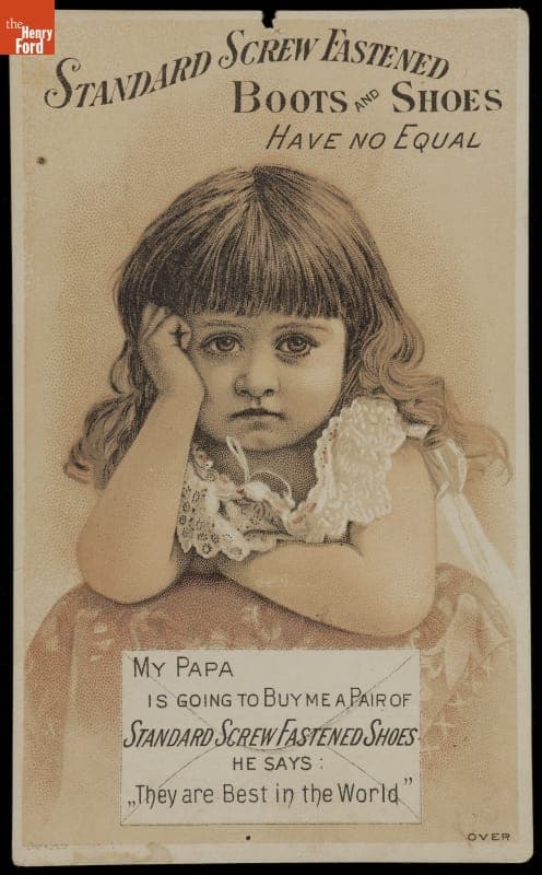 Trade Card for Standard Screw Fastened Shoes, American Co-Operative Boot & Shoe Co., circa 1886