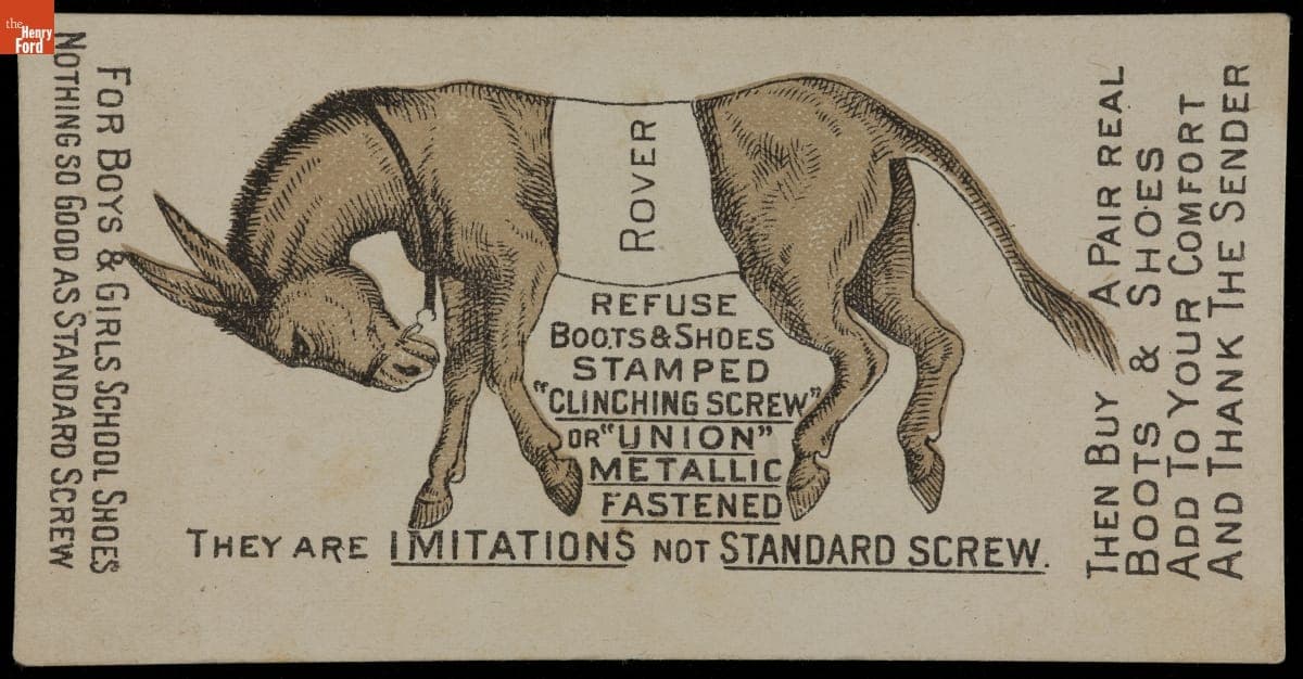 Trade Card for Boots, American Co-Operative Boot & Shoe Co., circa 1886