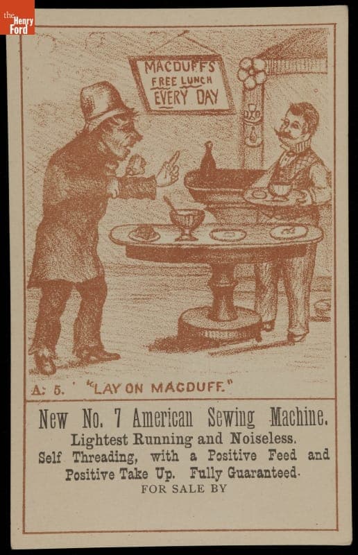 Trade Card for American Sewing Machine, "Lay on MacDuff," 1870-1890