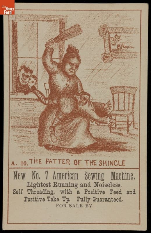 Trade Card for American Sewing Machine, "Patter of the Shingle," 1870-1890