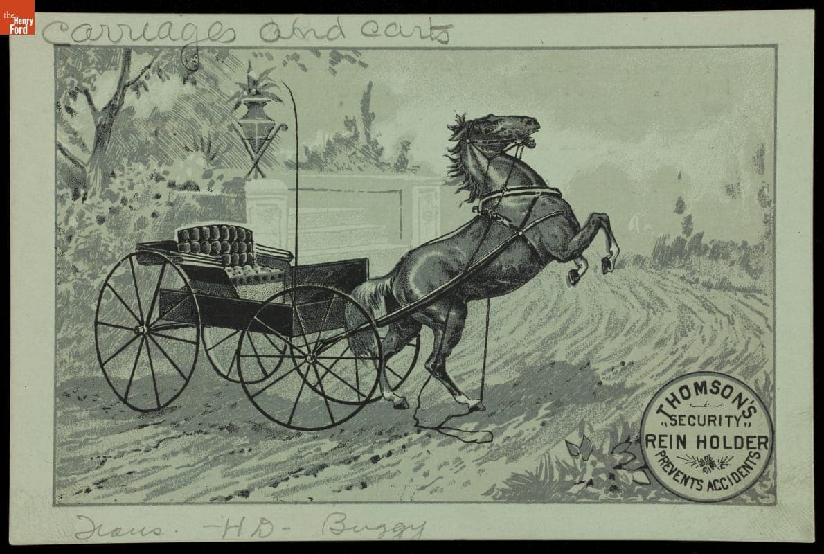 Trade Card for Thomson's Security Rein Holder, Babcock Buggy Co., circa 1890
