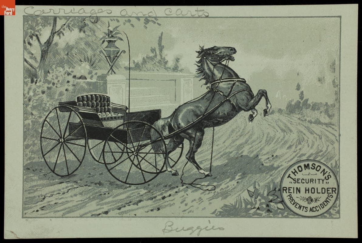 Trade Card for Thomson's Security Rein Holder, Babcock Buggy Co., circa 1890
