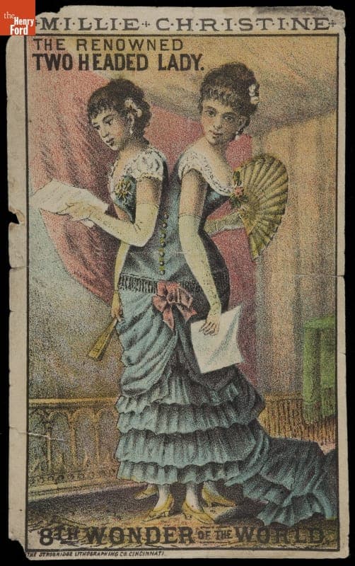Trade Card for Millie-Christine, the Renowned Two Headed Lady, Batchellor & Doris Circus, circa 1882