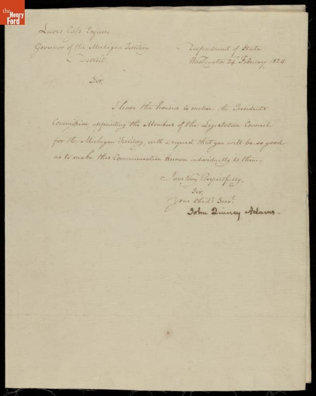 Letter from John Quincy Adams to Lewis Cass, 1824