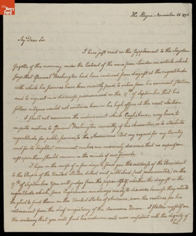 Letter from John Quincy Adams to Jean Luzac, 1796