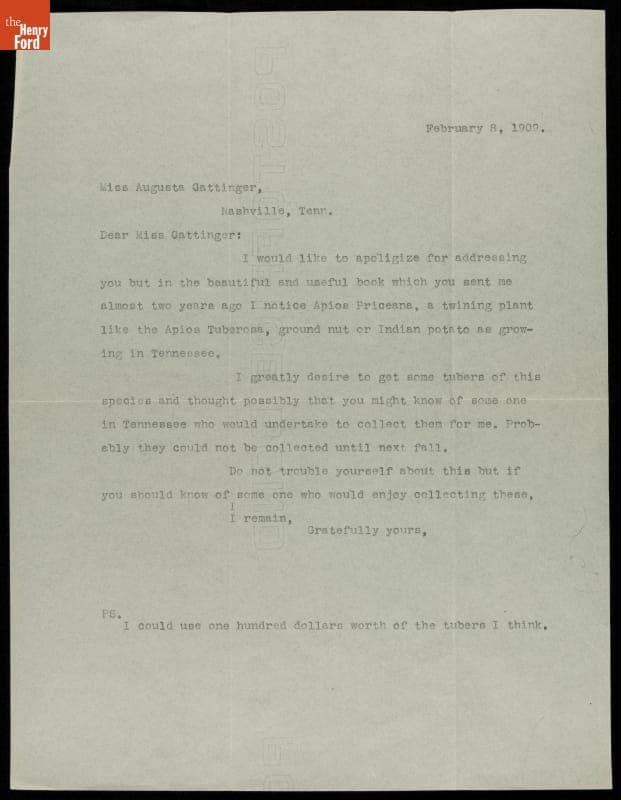 Letter from Luther Burbank to Augusta Gattinger, 1909