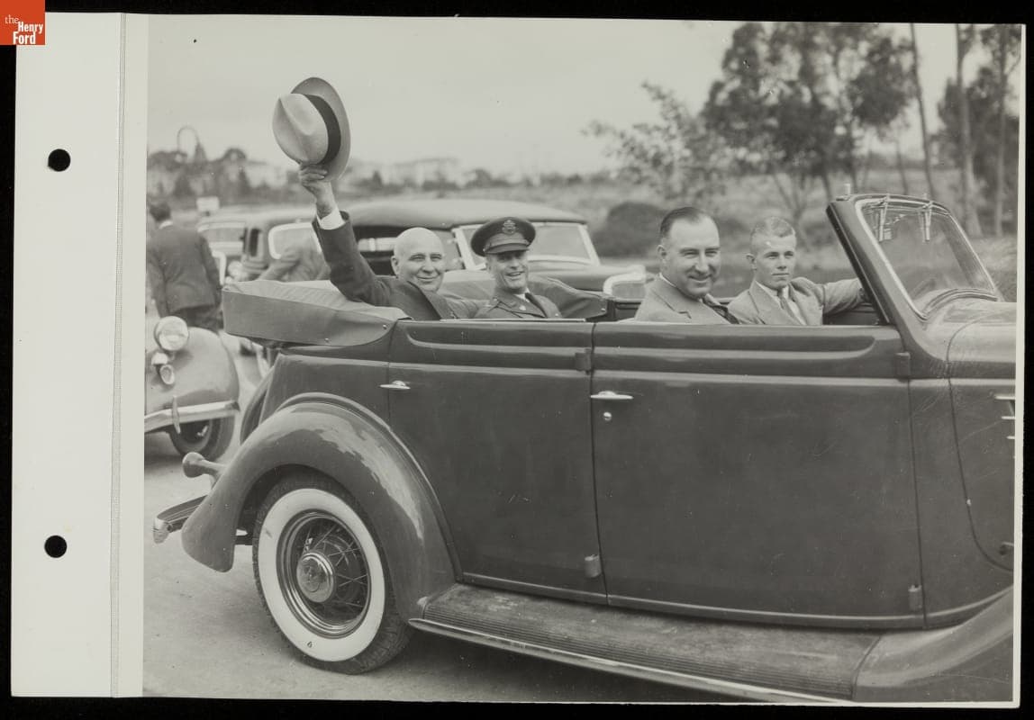 California Governor Frank F. Merriam, Inspecting 'Roads of the Pacific,' California Pacific International Exposition, San Diego, 1935