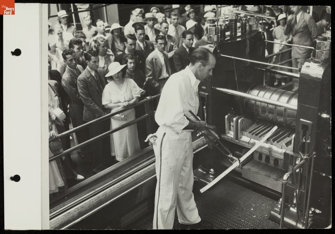 Presenter Bends Steel for Visitors, Ford Building, California Pacific International Exposition, San Diego, 1935