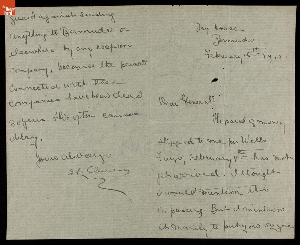 Letter From Mark Twain to a General, 1910