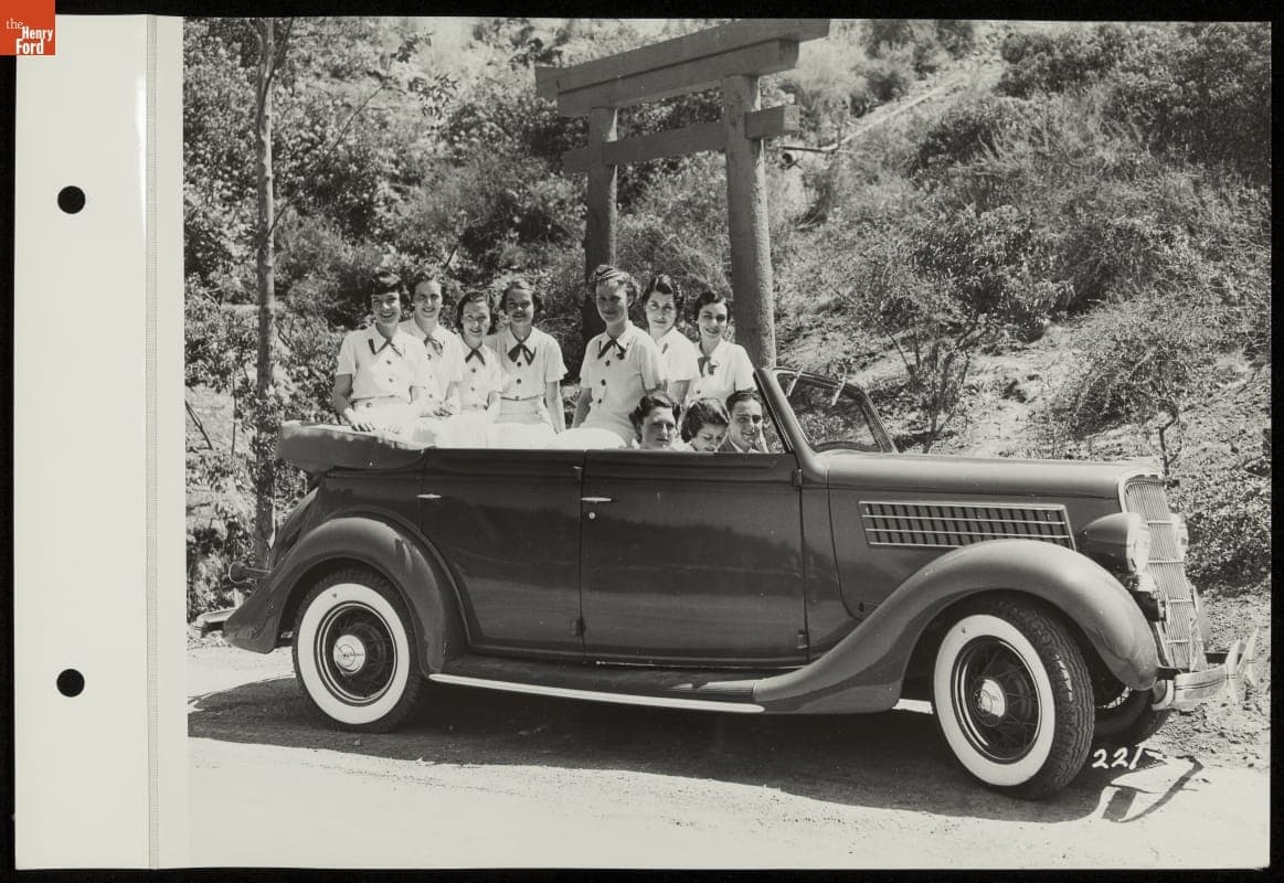 Shell Oil Company's Information Girls in Ford Phaeton, Touring the 'Roads of the Pacific,' California Pacific International Exposition, San Diego, 1935