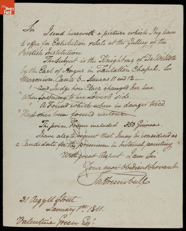 Letter from John Trumbull to Valentine Green, London, England, 1811
