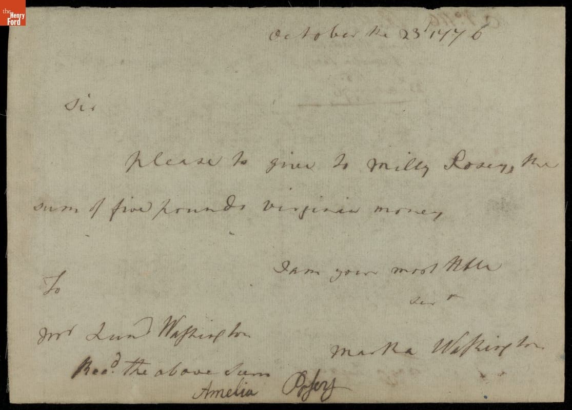 Letter from Martha Washington to Lund Washington, 1776