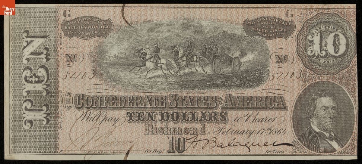 Confederate Currency, Confederate States of America, Ten Dollars, 1864