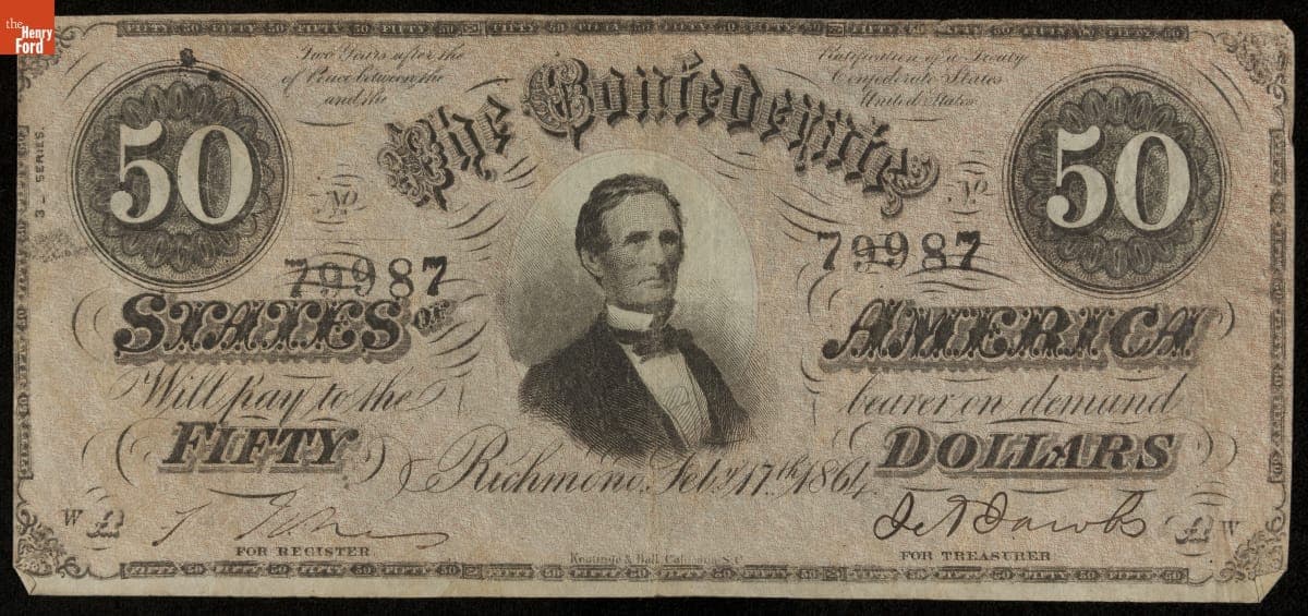 Confederate Currency, Confederate States of America, Fifty Dollars, 1864