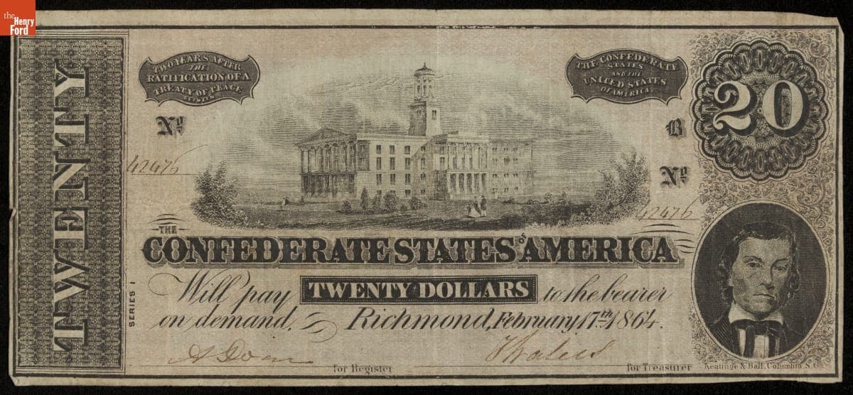 Confederate Currency, Confederate States of America, Twenty Dollars, 1864