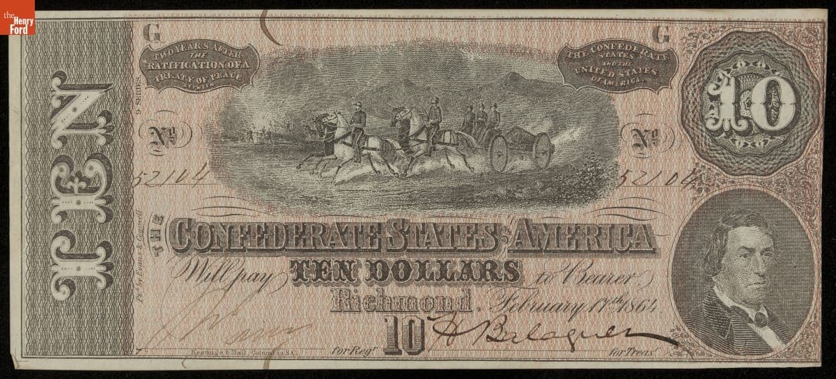 Confederate Currency, Confederate States of America, Ten Dollars, 1864