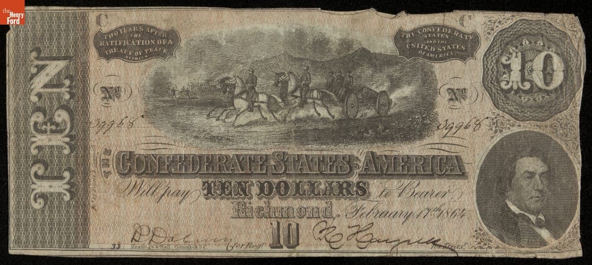 Confederate Currency, Confederate States of America, Ten Dollars, 1864