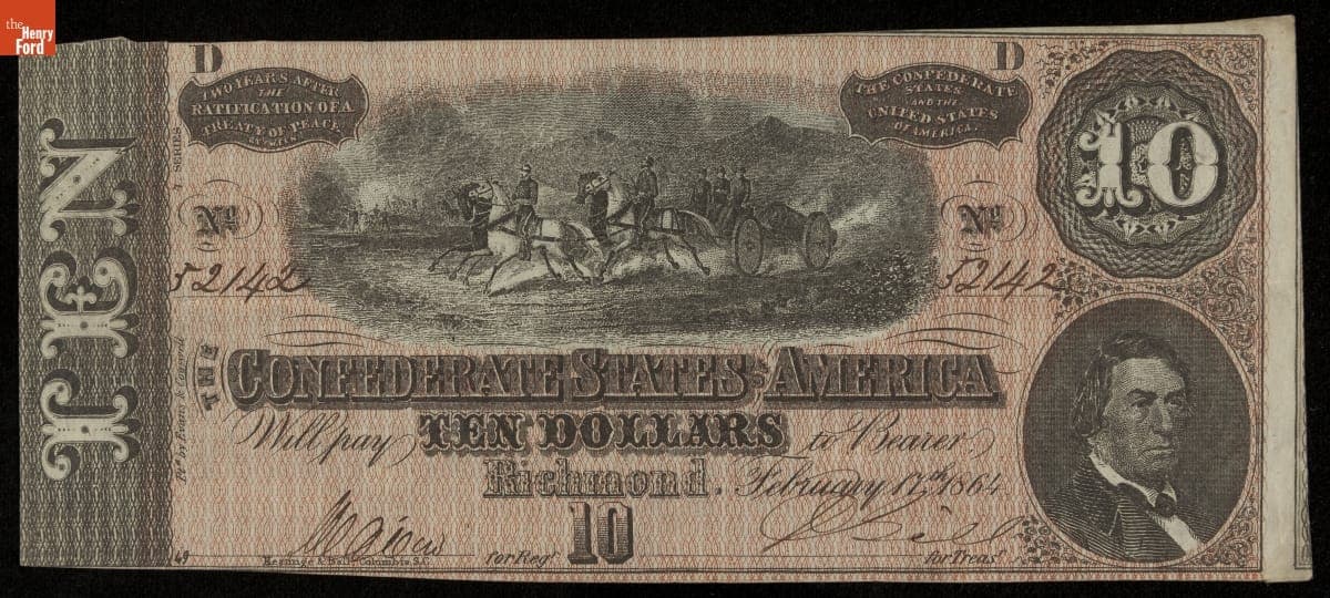 Confederate Currency, Confederate States of America, Ten Dollars, 1864