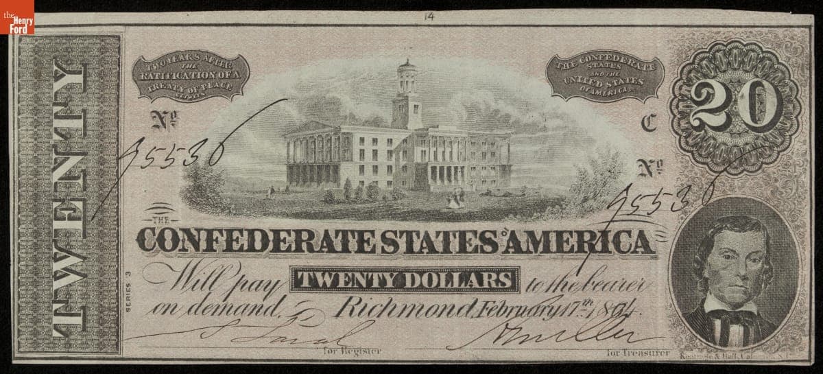 Confederate Currency, Confederate States of America, Twenty Dollars, 1864