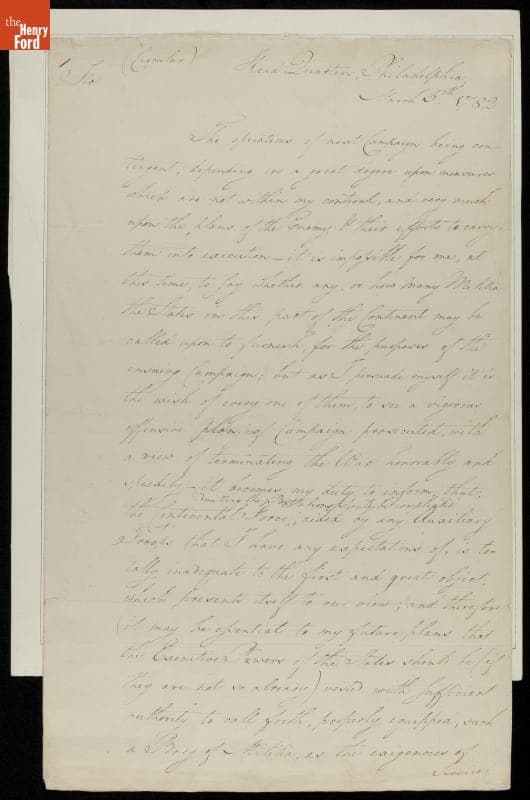 Letter from George Washington to "The President of New Hampshire," Meshech Weare, 1782