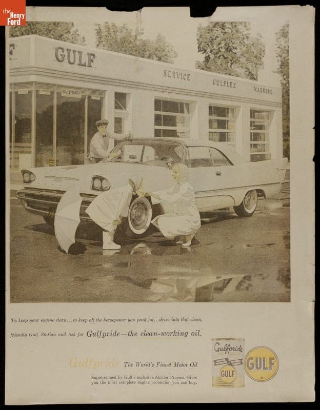Advertisement for Gulf Motor Oil, "To Keep Your Engine Clean," Gulf Oil Corporation, 1957