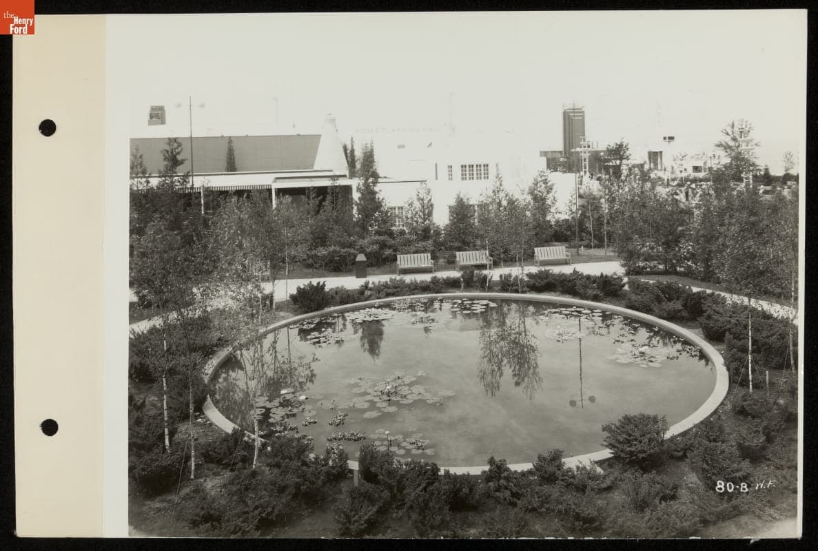 Lily Pond outside Ford Exhibition Building, Century of Progress International Exposition, Chicago, Illinois, 1934