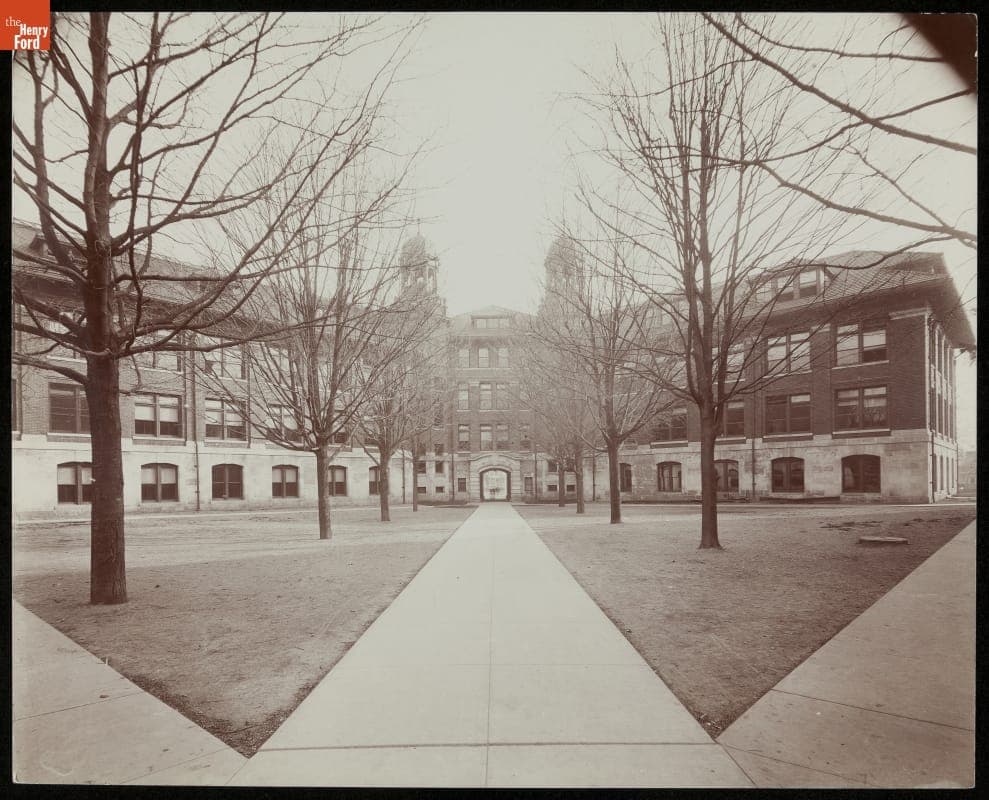 View of the Diag, West Engineering Building, University of Michigan, Ann Arbor, circa 1905