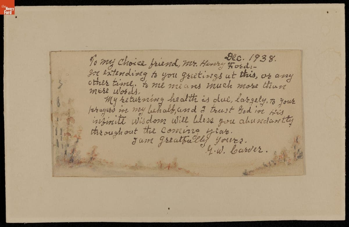 Greeting Card from George Washington Carver to Henry Ford, December 1938