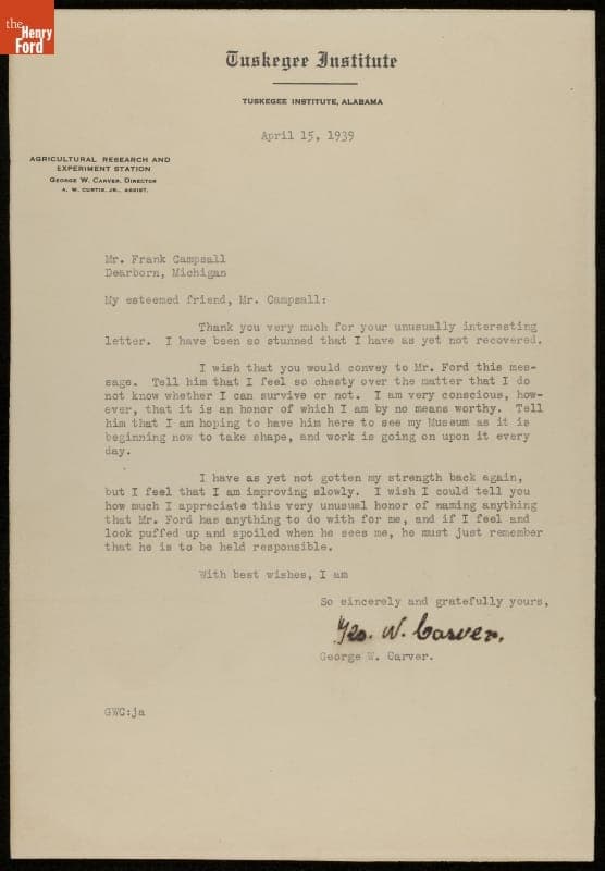 Letter from George Washington Carver to Frank Campsall, April 15, 1939