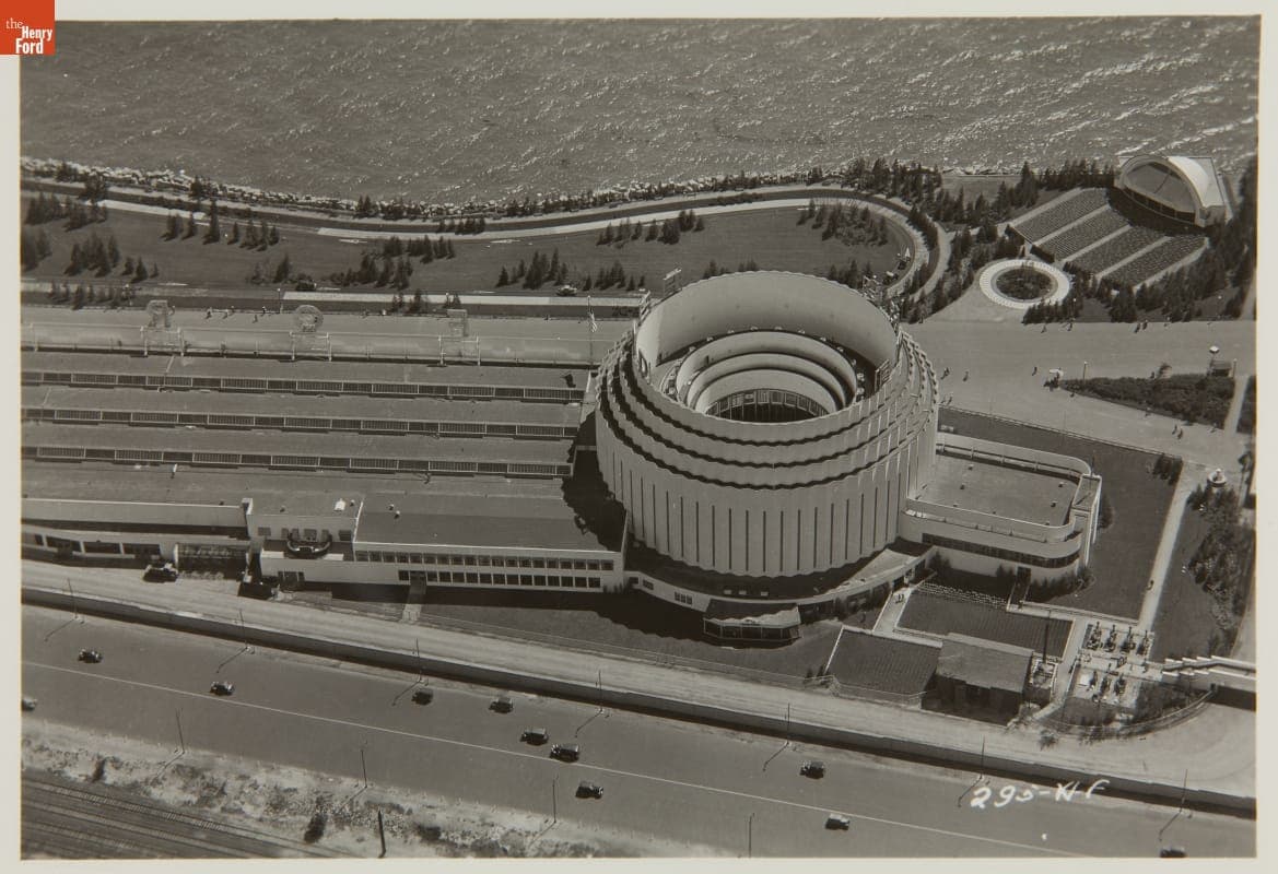Aerial View of the Ford Rotunda, Century of Progress International Exposition, Chicago, Illinois, 1934