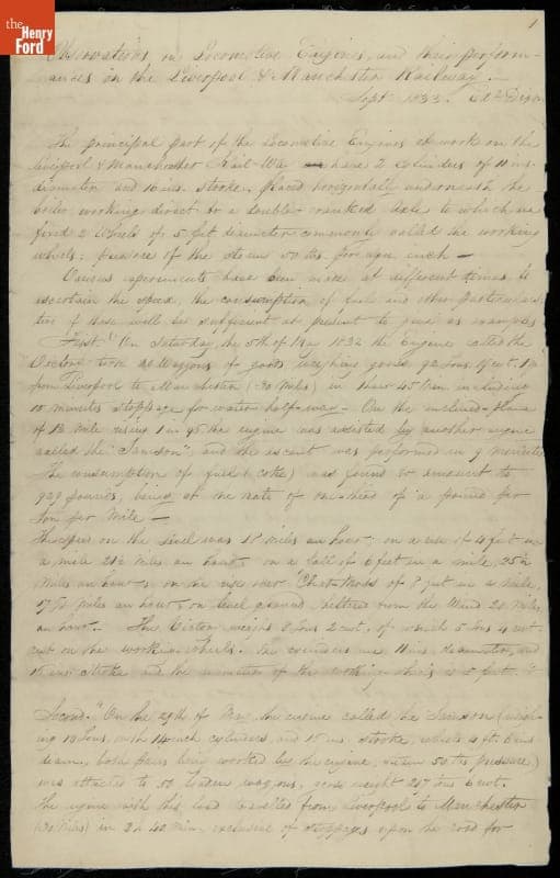 Essay by John Dixon, "Observations on Locomotive Engines and Their Performances on the Liverpool and Manchester Railway," 1833