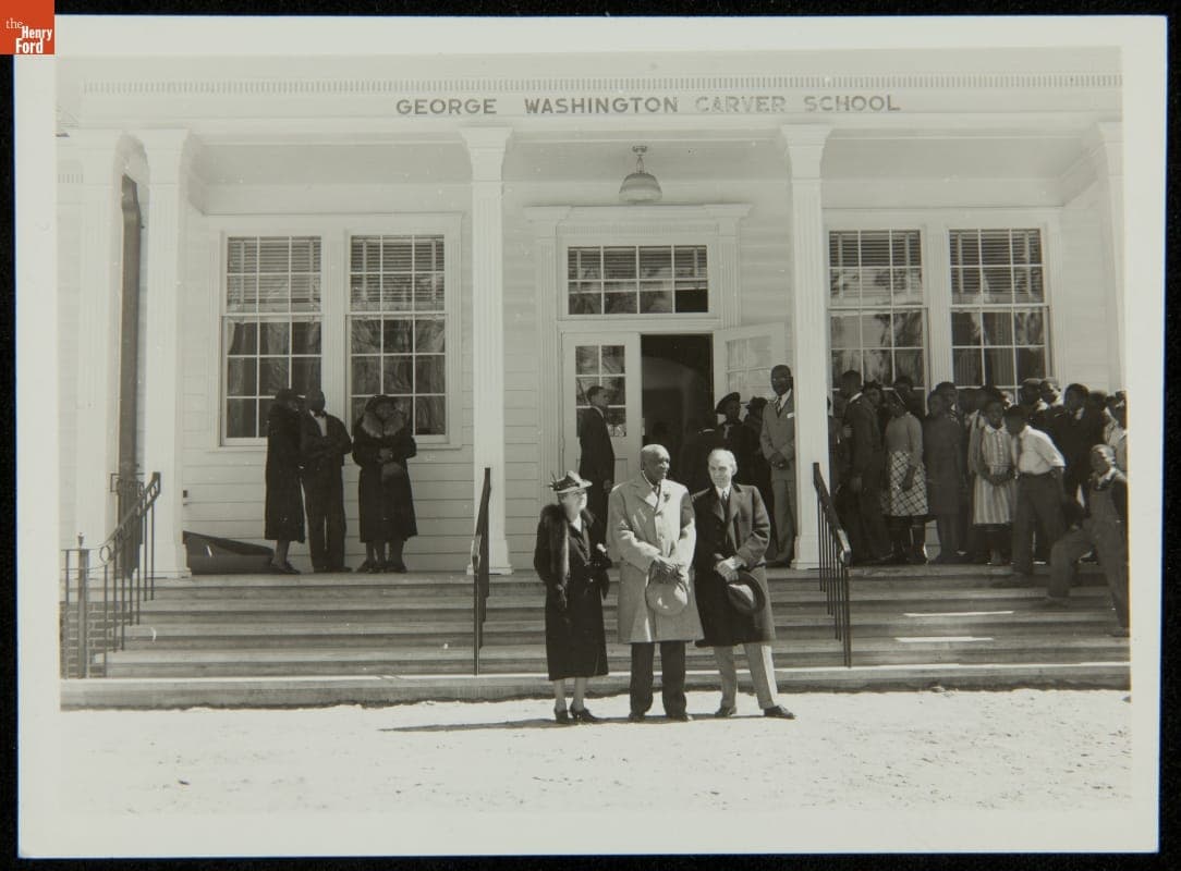 Clara Ford, George Washington Carver, and Henry Ford at George Washington Carver School Dedication, 1940